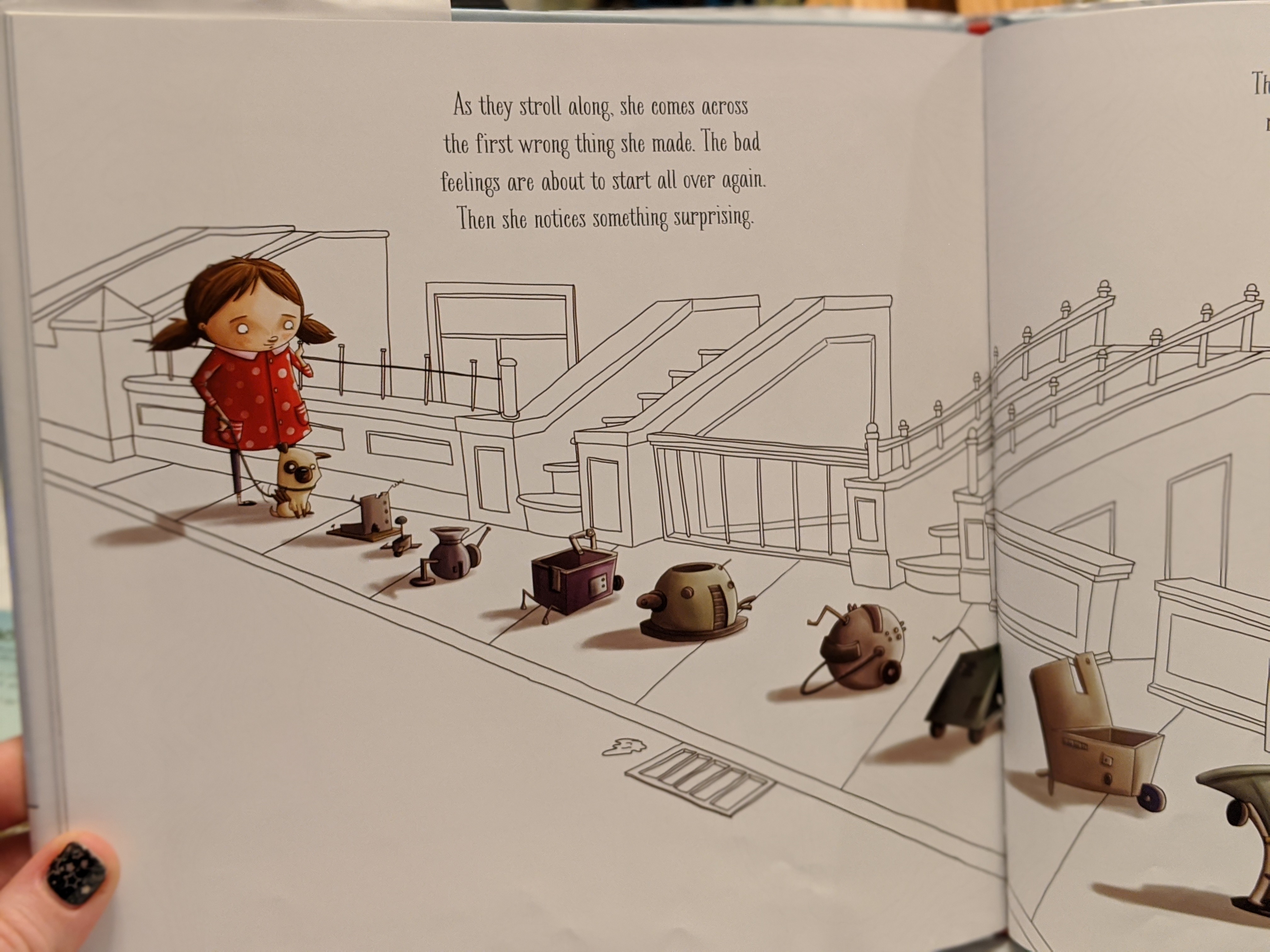 Young girl finding the good with the each of the prototypes in the The Most Magnificent Thing.