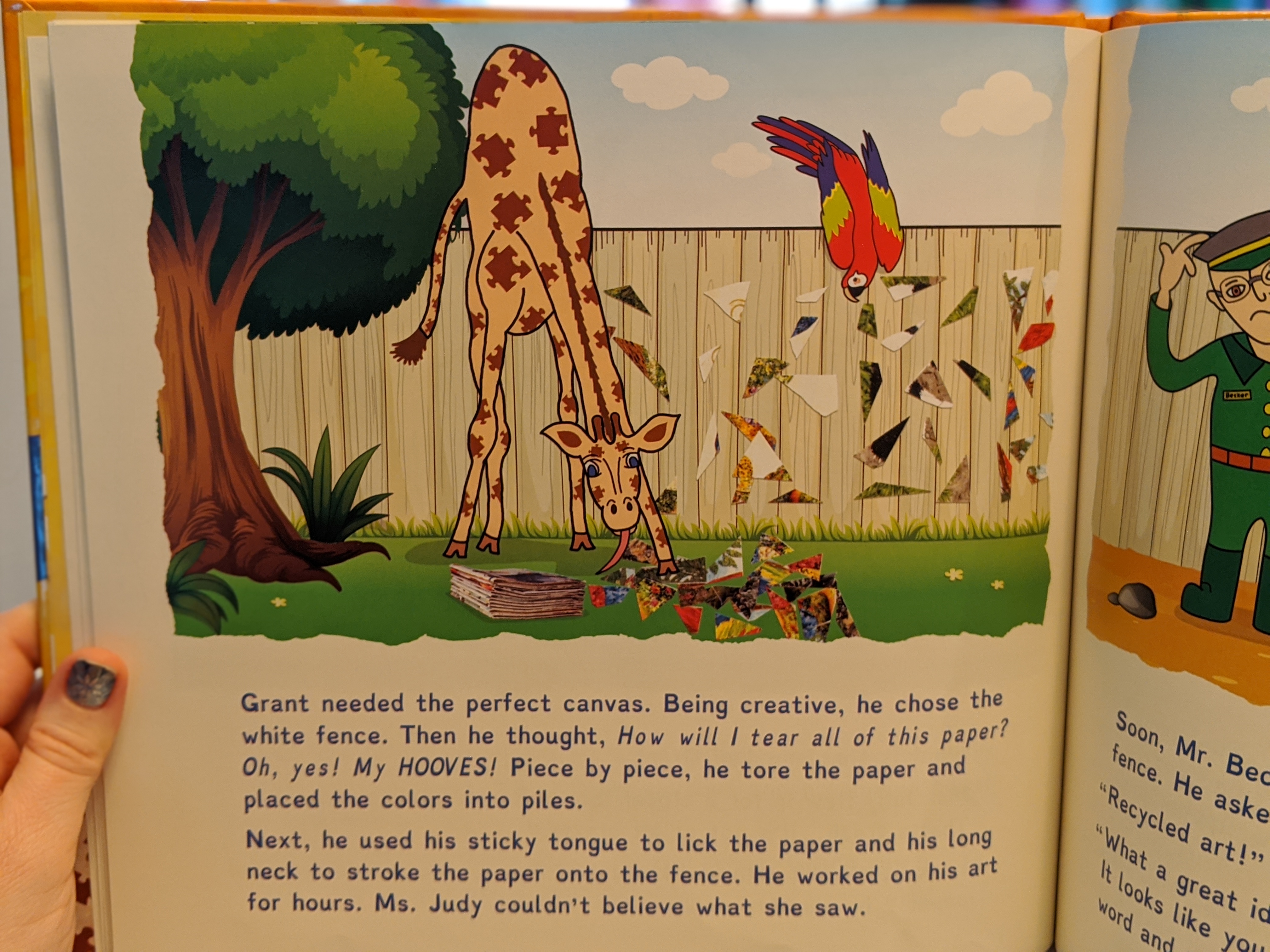 Jigsaw Giraffe creating his art work.