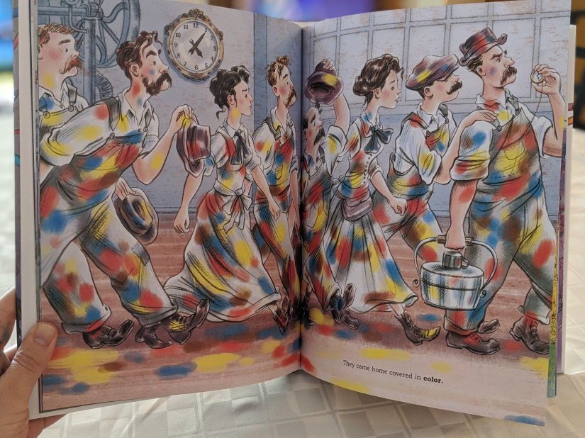 The beautiful color illustrations in The Crayon Man book!