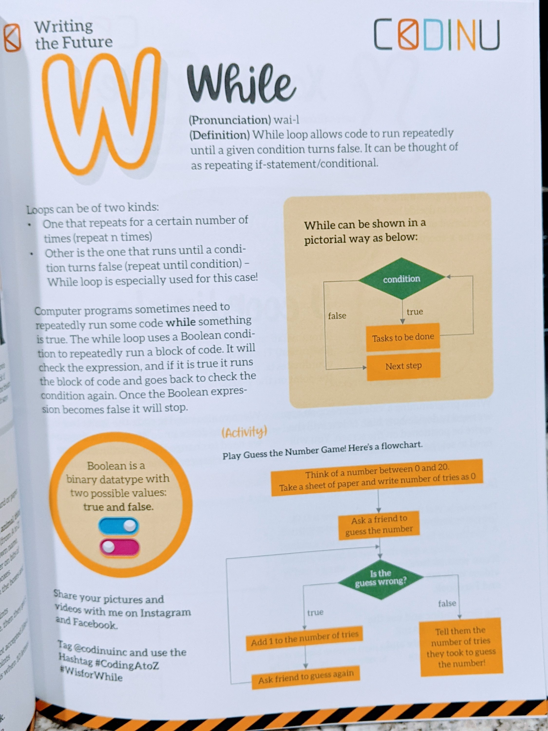 W for While in Coding Book for Kids